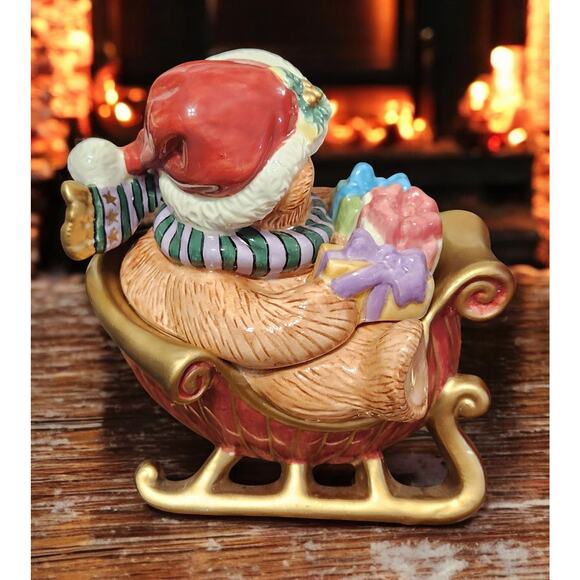 Fitz and Floyd Classics Teddy Bear in Sleigh Trinket Box in Original Box EUC - Picture 4 of 11